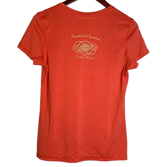 Harley-Davidson Coral V-Neck T-Shirt Tomahawk Wisconsin Graphic Printed Medium - Picture 2 of 16